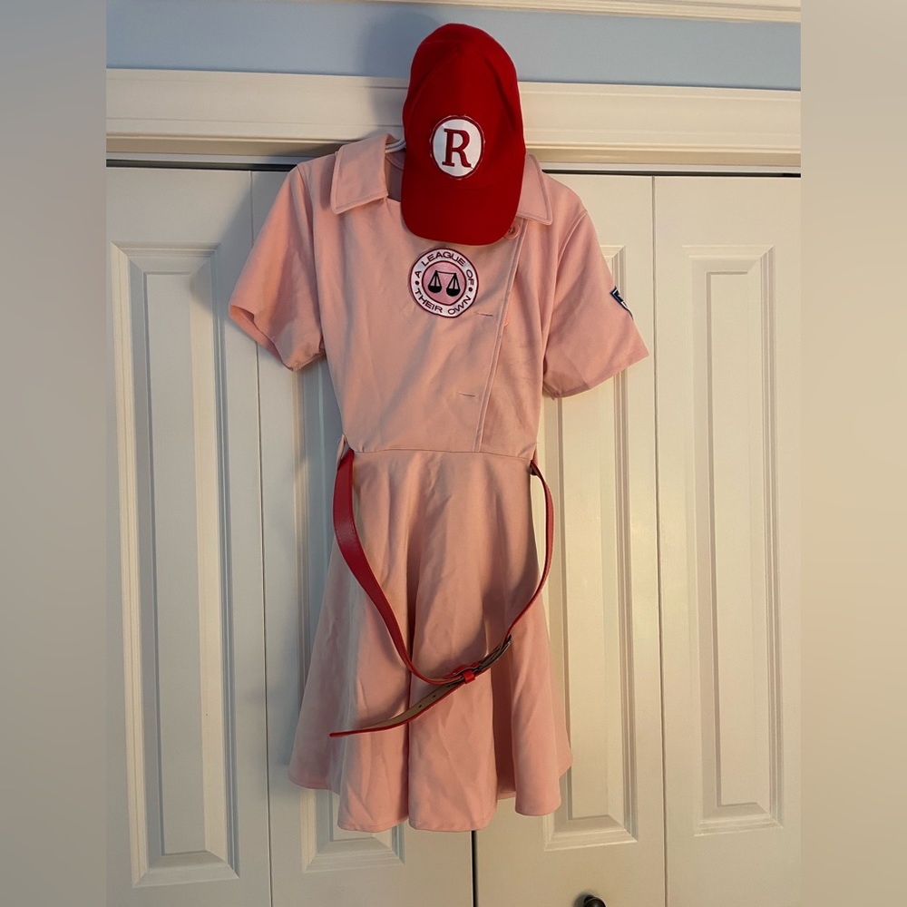 Adult 2X Dottie League of Their Own Costume with hat, belt, and socks.